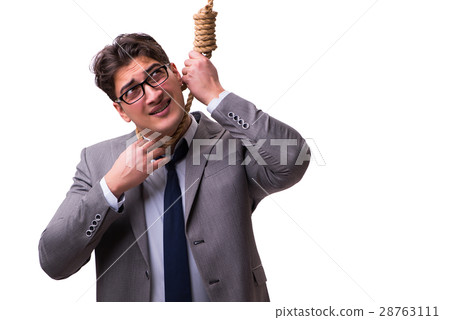 Bankrupt businessman hanging himself isolated on Bankrupt businessman hanging himself isolated on 28763111