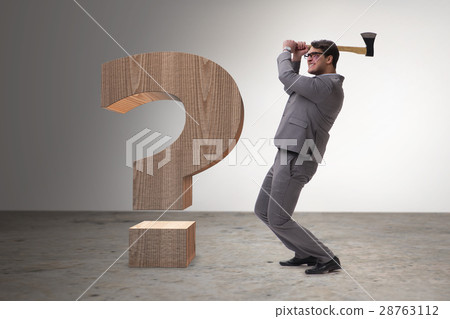 Angry man with axe axing the question mark Angry man with axe axing the question mark 28763112