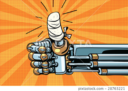 Thumb up like gesture, the robot hand is bandaged Thumb up like gesture, the robot hand is bandaged 28763221