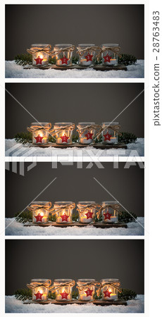 Four Advent candles in the snow, collage Advent 28763483