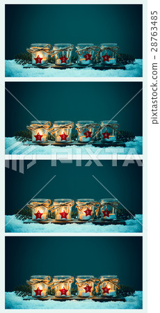 Four Advent candles in the snow, collage Advent 28763485