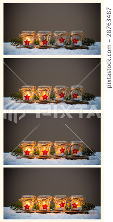 Four Advent candles in the snow, collage Advent 28763487