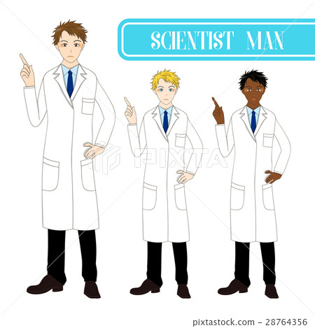Scientist Man Pointing Up with Serious Face.  28764356