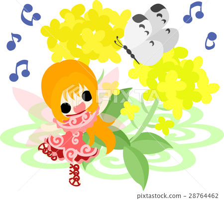 一位逗人喜愛的神仙和一朵美麗的強姦花和蝴蝶例證 28764462