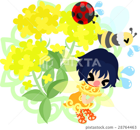 A cute fairy, a beautiful rape flower, a bee and a ladybug illustration A cute fairy, a beautiful rape flower, a bee and a ladybug illustration 28764463