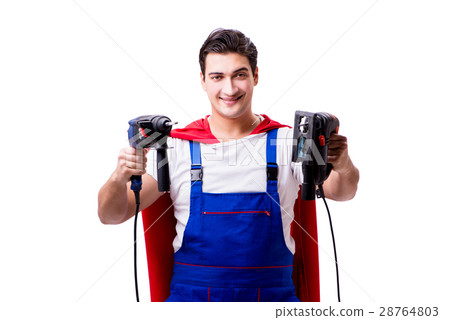 Superhero repairman isolated on white background 28764803
