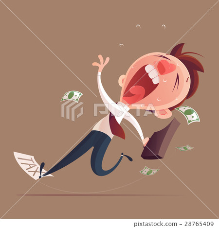Businessman hold bag slipping on a tax Businessman hold bag slipping on a tax 28765409