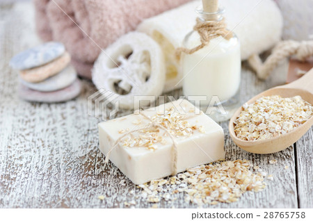 Handmade soap with oatmeal and milk Handmade soap with oatmeal and milk 28765758