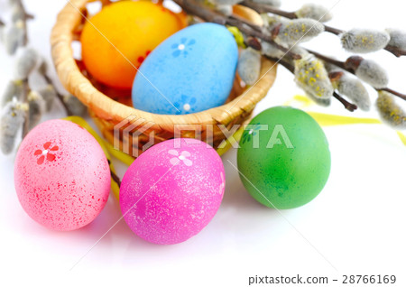 Colorful easter eggs and branches of willow 28766169