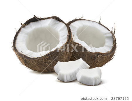 Coconut half pieces isolated on white background 28767155