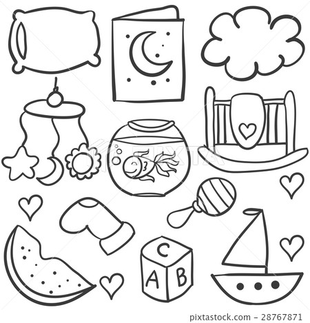 Doodle of baby with toy object Doodle of baby with toy object 28767871