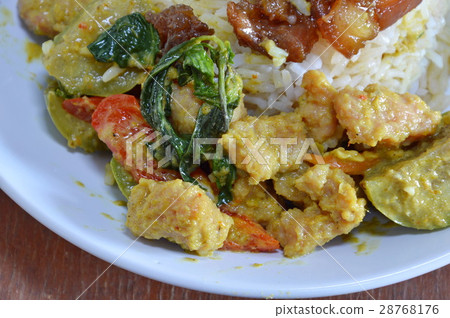 green curry fish ball on rice green curry fish ball on rice 28768176