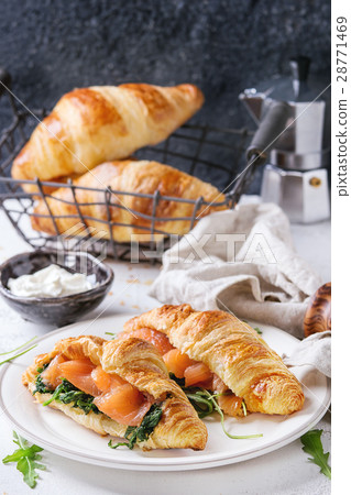 Two croissant with salmon 28771469