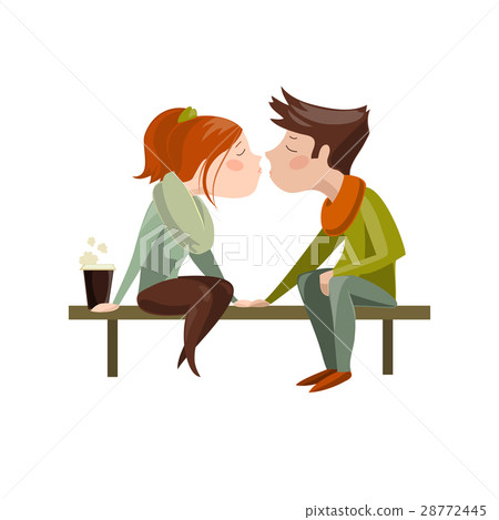 Young couple kissing on bench 28772445