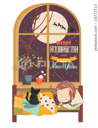 Little girl sleeping by the window.Christmas Eve 28772513