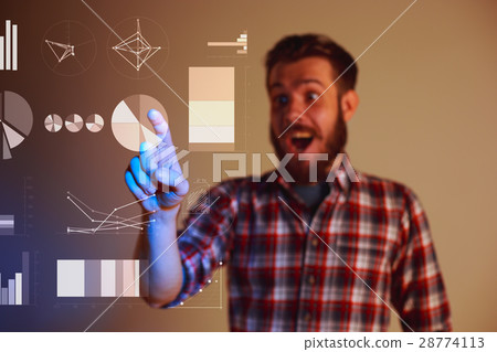 Handsome young man with idea brown on blue 28774113