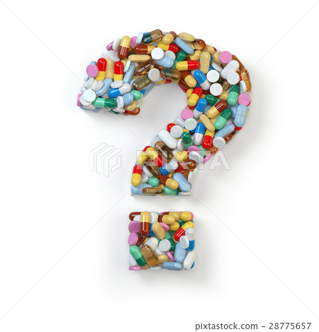 Question mark from red pills and capsules on white 28775657