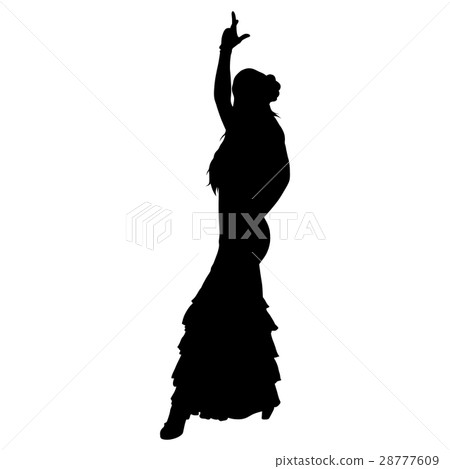 One black silhouette of female flamenco dancer 28777609