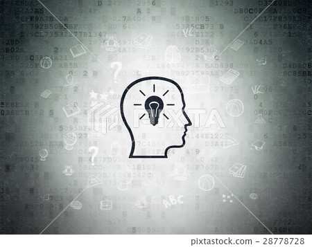Studying concept: Head With Lightbulb on Digital Studying concept: Head With Lightbulb on Digital 28778728