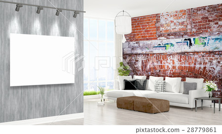 Modern interior with empty frame . 3D rendering Modern interior with empty frame . 3D rendering 28779861