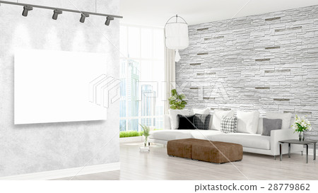 Modern interior with empty frame . 3D rendering 28779862