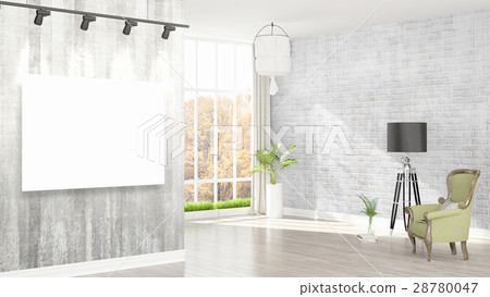 Modern interior with empty frame . 3D rendering Modern interior with empty frame . 3D rendering 28780047