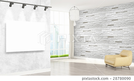 Modern interior with empty frame . 3D rendering 28780090