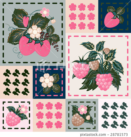 Patchwork background with strawberries and Patchwork background with strawberries and 28781573