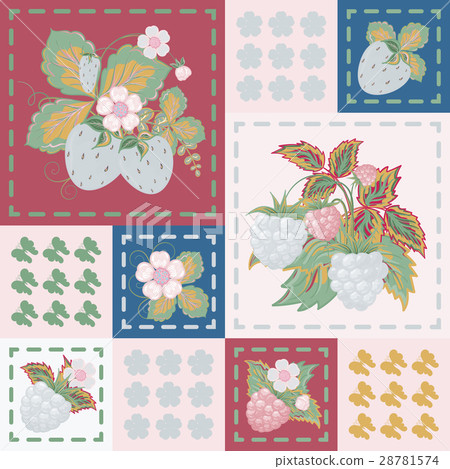 Patchwork background with strawberries and Patchwork background with strawberries and 28781574