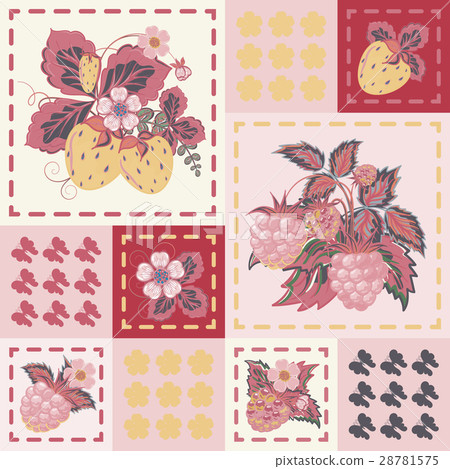 Patchwork background with strawberries and Patchwork background with strawberries and 28781575