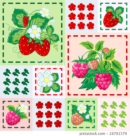 Patchwork background with strawberries and Patchwork background with strawberries and 28781579
