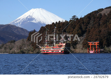Pleasure boat in Lake Ashinoko Pleasure boat in Lake Ashinoko 28782679