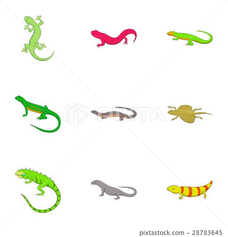 Amphibian reptile species icons set, cartoon style Amphibian reptile species icons set, cartoon style 28783645