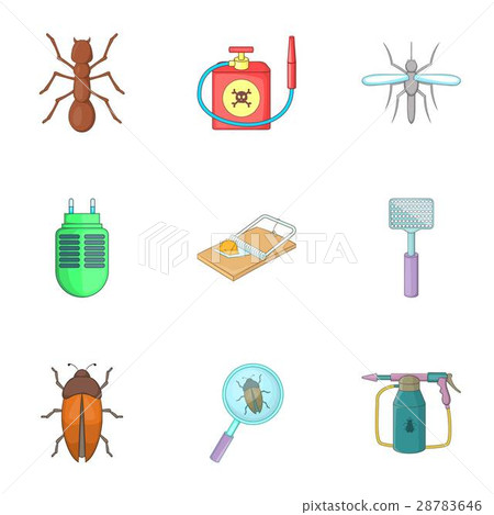Harassment of insects icons set, cartoon style Harassment of insects icons set, cartoon style 28783646