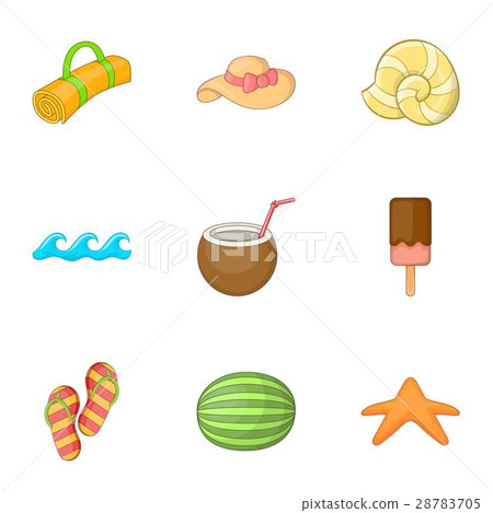 Summer vacation icons set, cartoon style 28783705