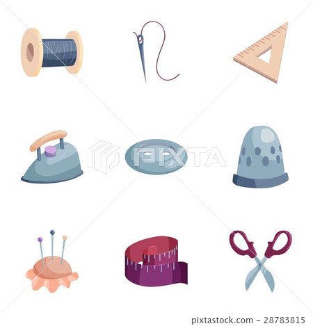 Needlework icons set, cartoon style Needlework icons set, cartoon style 28783815