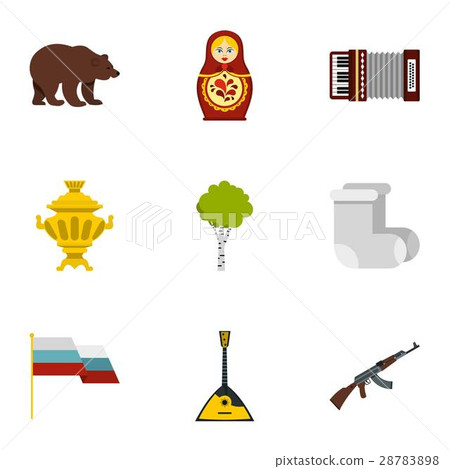 Russia country symbols icons set, flat style 28783898
