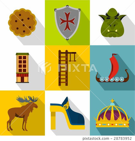 Vacation in Sweden icons set, flat style Vacation in Sweden icons set, flat style 28783952