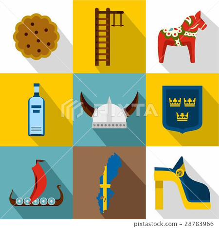 Tourism in Sweden icons set, flat style Tourism in Sweden icons set, flat style 28783966
