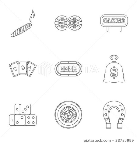 Gambling house icons set, outline style Gambling house icons set, outline style 28783999