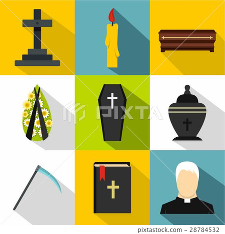 Burial icons set, flat style 28784532
