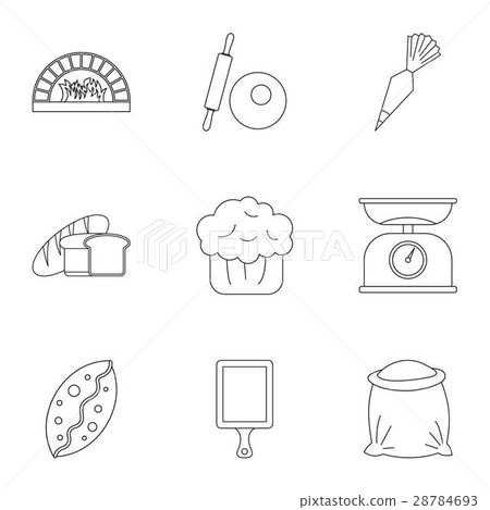 Sweet pastries icons set, outline style Sweet pastries icons set, outline style 28784693