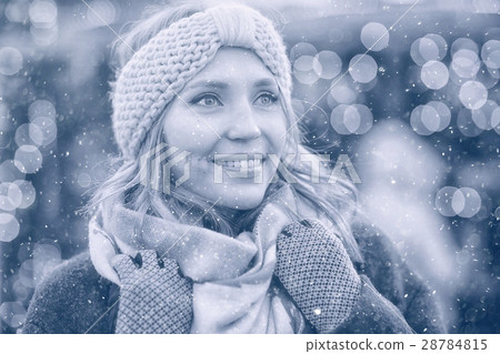 happy girl with snowflakes Christmas winter portrait 28784815