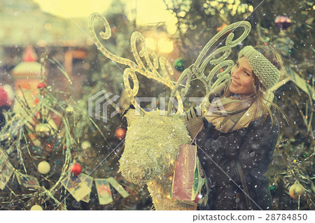 happy girl with snowflakes Christmas winter portrait happy girl with snowflakes Christmas winter portrait 28784850