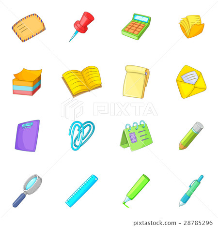 Stationery icons set, cartoon style Stationery icons set, cartoon style 28785296