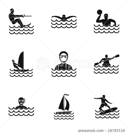Swimming on water icons set, simple style Swimming on water icons set, simple style 28785510