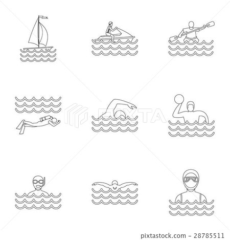 Water sport icons set, outline style Water sport icons set, outline style 28785511