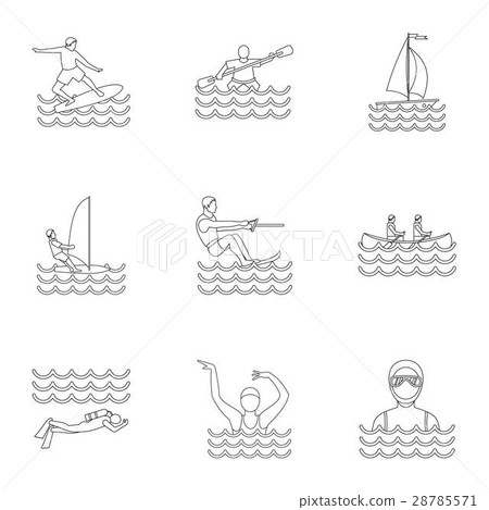 Active water sport icons set, outline style Active water sport icons set, outline style 28785571