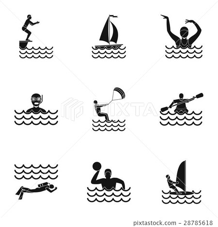 Water stay icons set, simple style Water stay icons set, simple style 28785618