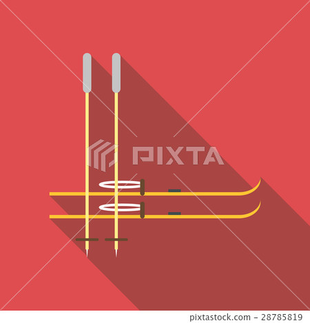 Skis and ski poles icon, flat style 28785819